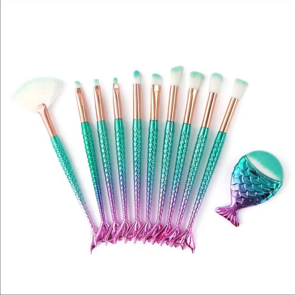 Mermaid Makeup Brush, Makeup brushes set 11pc Foundation Blending Blush Conceale